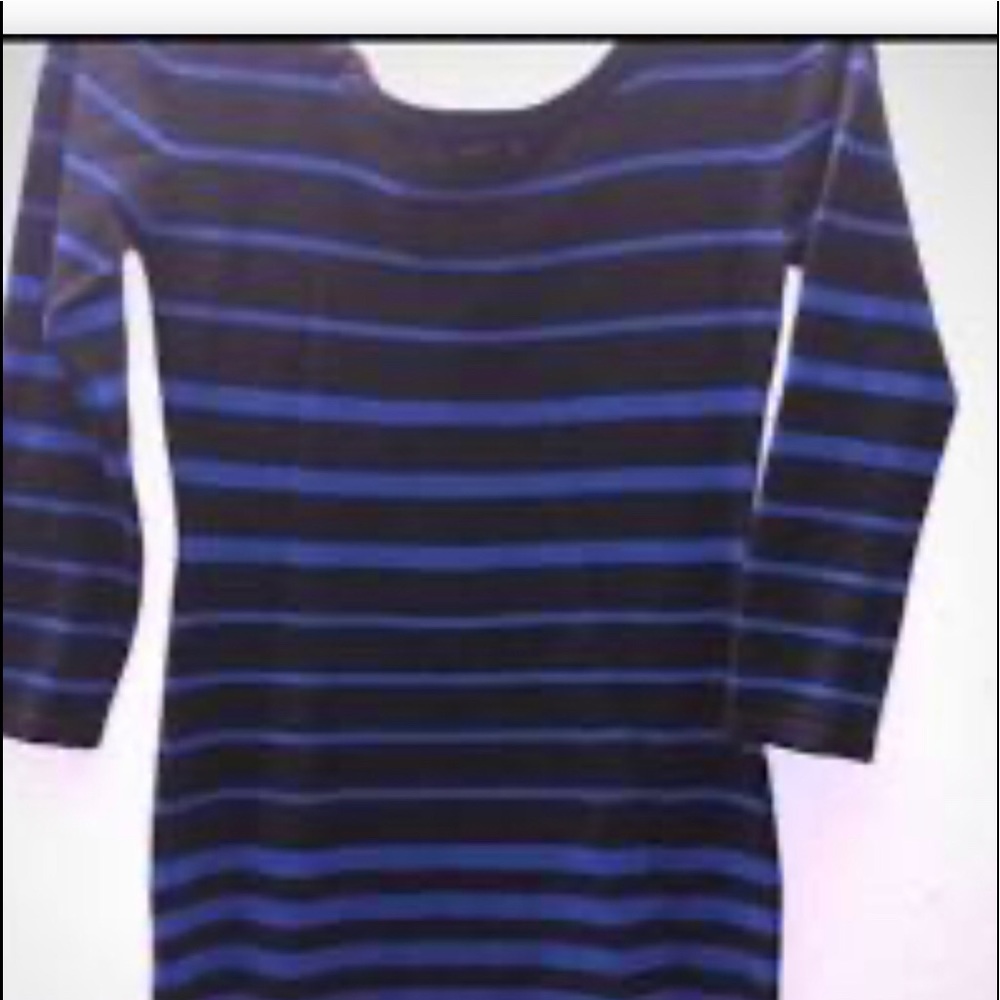Blue & Black Striped 3/4 Length Dress